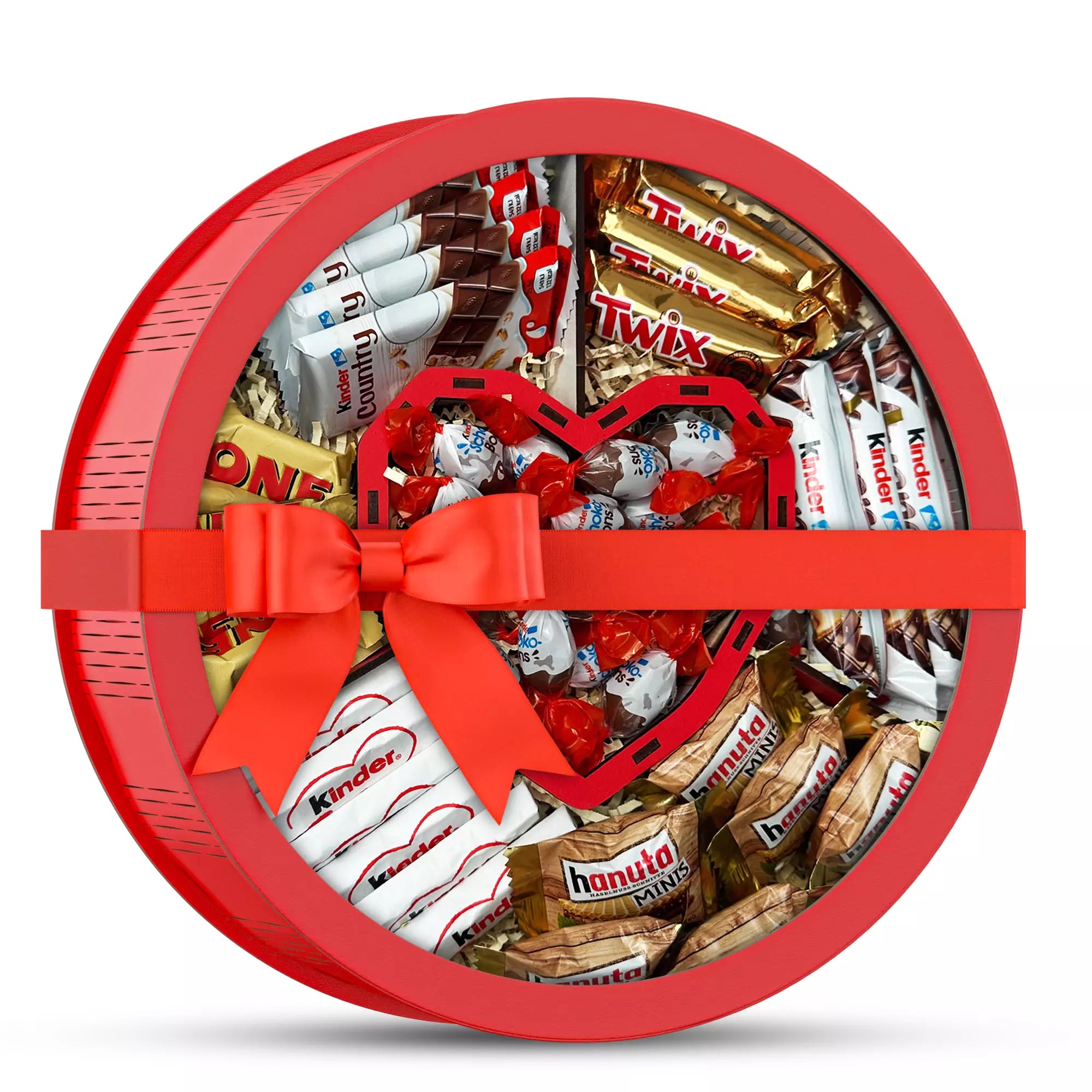 Herz-Holzbox in Rot - Kinder Ferrero, Twix, Toblerone